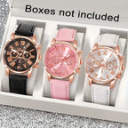 3pcs Fashionable And Simple Roman Watch Round Quartz Watch PU Leather Wrist Ideal Choice for Gifts - The Superior Findings Depot