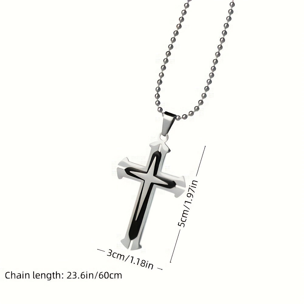 Stylish Cross Pendant Necklace - Cool Multi-Layered Design in 201 Stainless Steel Square Chain - Suitable for Women and Men's Daily Wear, Classic Jewelry Accessory for Outfits, Holidays, Valentine's Day, Mother's Day, Birthda - The Superior Findings Depot