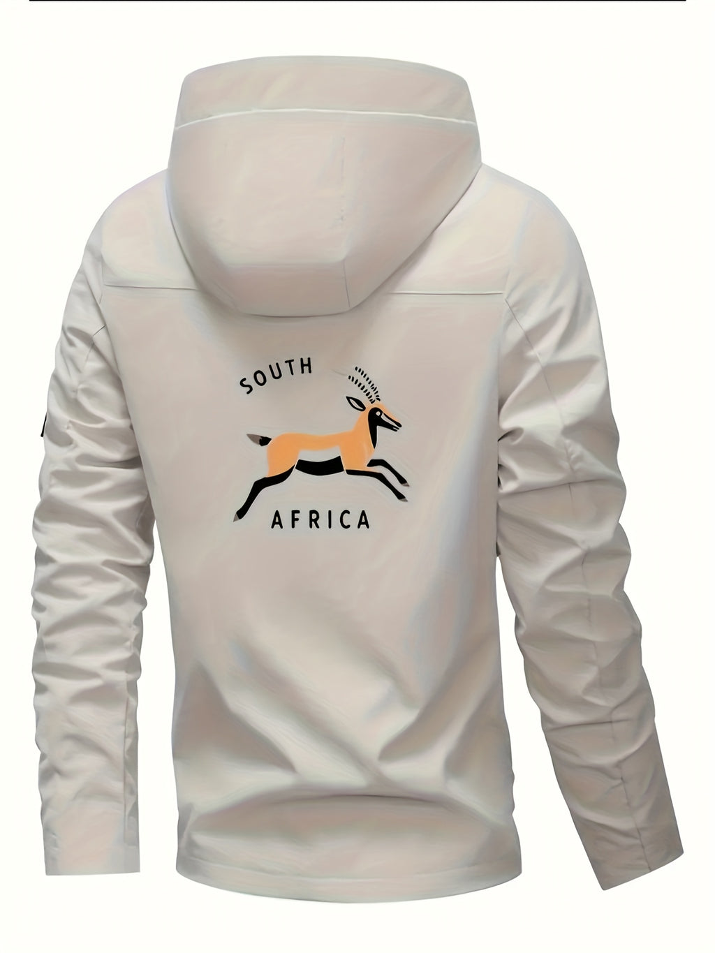 [Lightweight Hooded Jacket] Men's Lightweight Hooded Jacket - Beige Zip-Up Coat with Drawstring Hood, Non-Stretch Fabric for Formal & Casual Outfits - Everyday & Special Events - Model 932, South African Men' Rugby Jacket, Af - The Superior Findings Depot