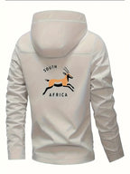 [Lightweight Hooded Jacket] Men's Lightweight Hooded Jacket - Beige Zip-Up Coat with Drawstring Hood, Non-Stretch Fabric for Formal & Casual Outfits - Everyday & Special Events - Model 932, South African Men' Rugby Jacket, Af - The Superior Findings Depot