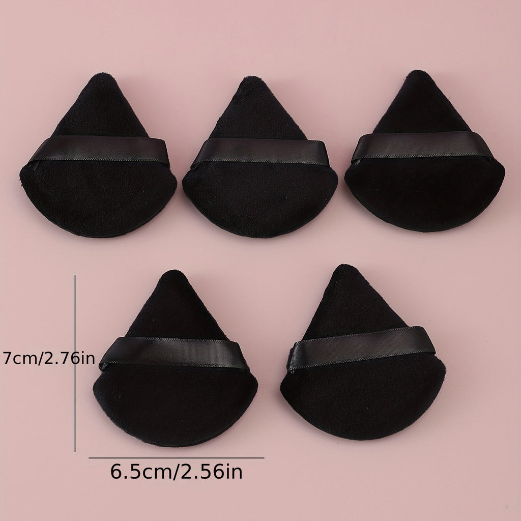5pcs Soft Triangle Powder Puffs for Loose Powder, Mineral Powder, Body Powder, Velour Cosmetic Foundation Sponges - Nude and Black - Beauty Makeup Tools - The Superior Findings Depot