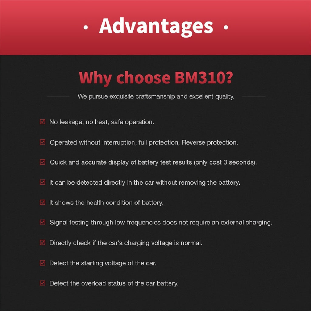 BM310 12V Car Battery & Alternator Tester with 6-LED Diagnostic System,, Reverse, Portable Auto Battery Test Tool for, Motorcycles, SUVs, Trucks, Boats, RVs, forklifts, Hybrid Vehicles (Hardwired/- - The Superior Findings Depot
