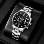 4pcs Men's Cool Trendy Silvery Watch + Chain Accessory Set, Quartz Movement, Zinc Alloy Case & Strap, Electronic Drive, Non-Rechargeable Battery, Round Dial, Pointer Display, Sports Style, Suitable for Him on Anniversary Birt - The Superior Findings Depot