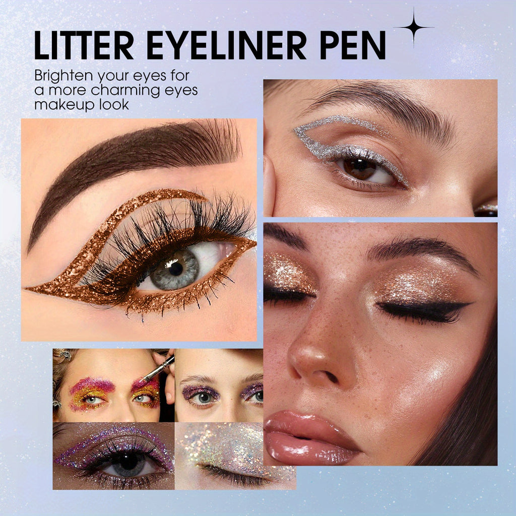 Vibrant Glitter Liquid Eyeliner Pen - Long-Lasting Waterproof Shimmer Eyeliner for Music Festival - Easy to Apply, Smudge-Proof, Fast Drying, and Highly Pigmented Eye Makeup - The Superior Findings Depot