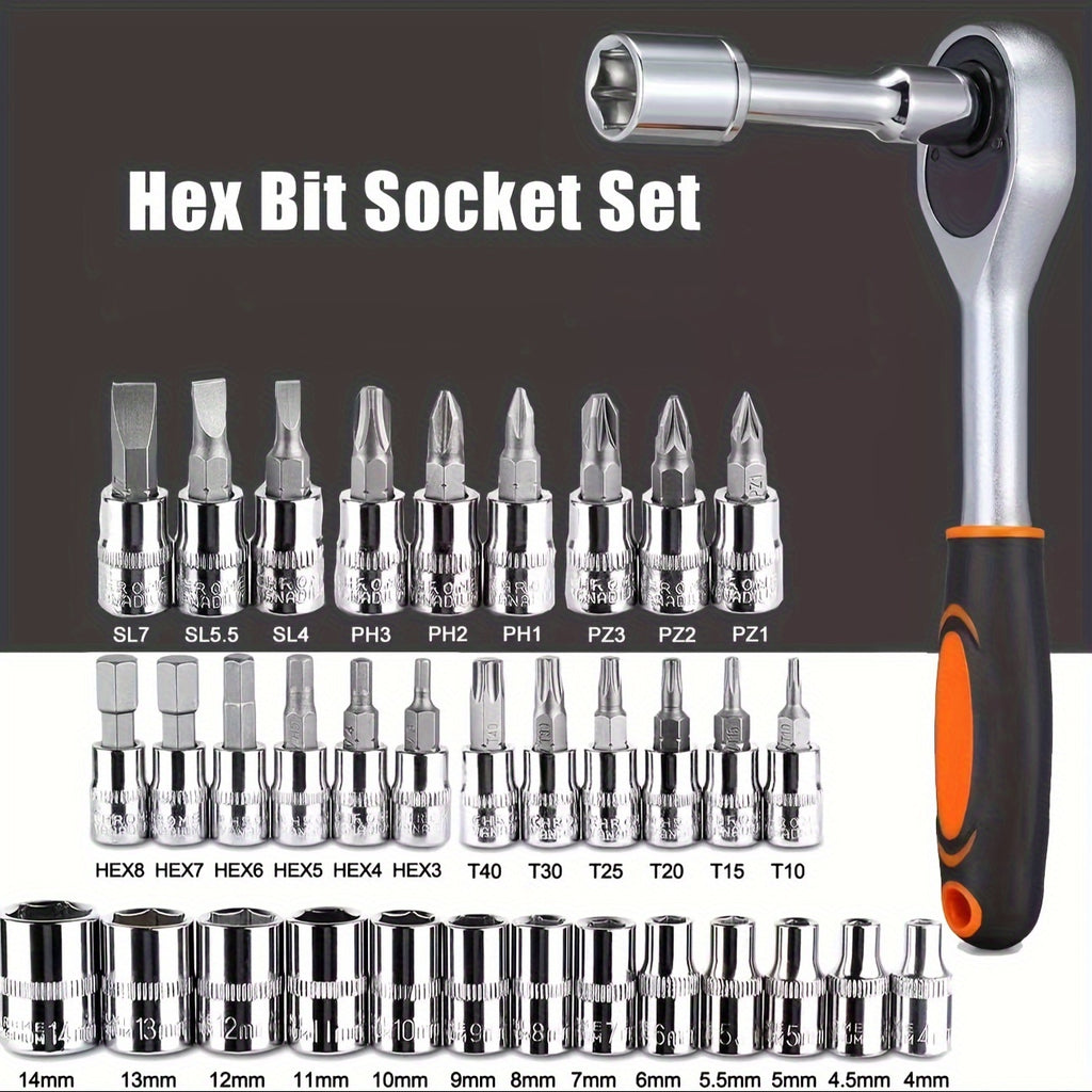 46pcs Car Repair Tool Kit, 1/4 Inch Ratchet Wrench Set with Versatile Bit Socket Set And Extension Bar, Combo Tools Kit, for Car, Motorcycle & Bicycle Repair - The Superior Findings Depot