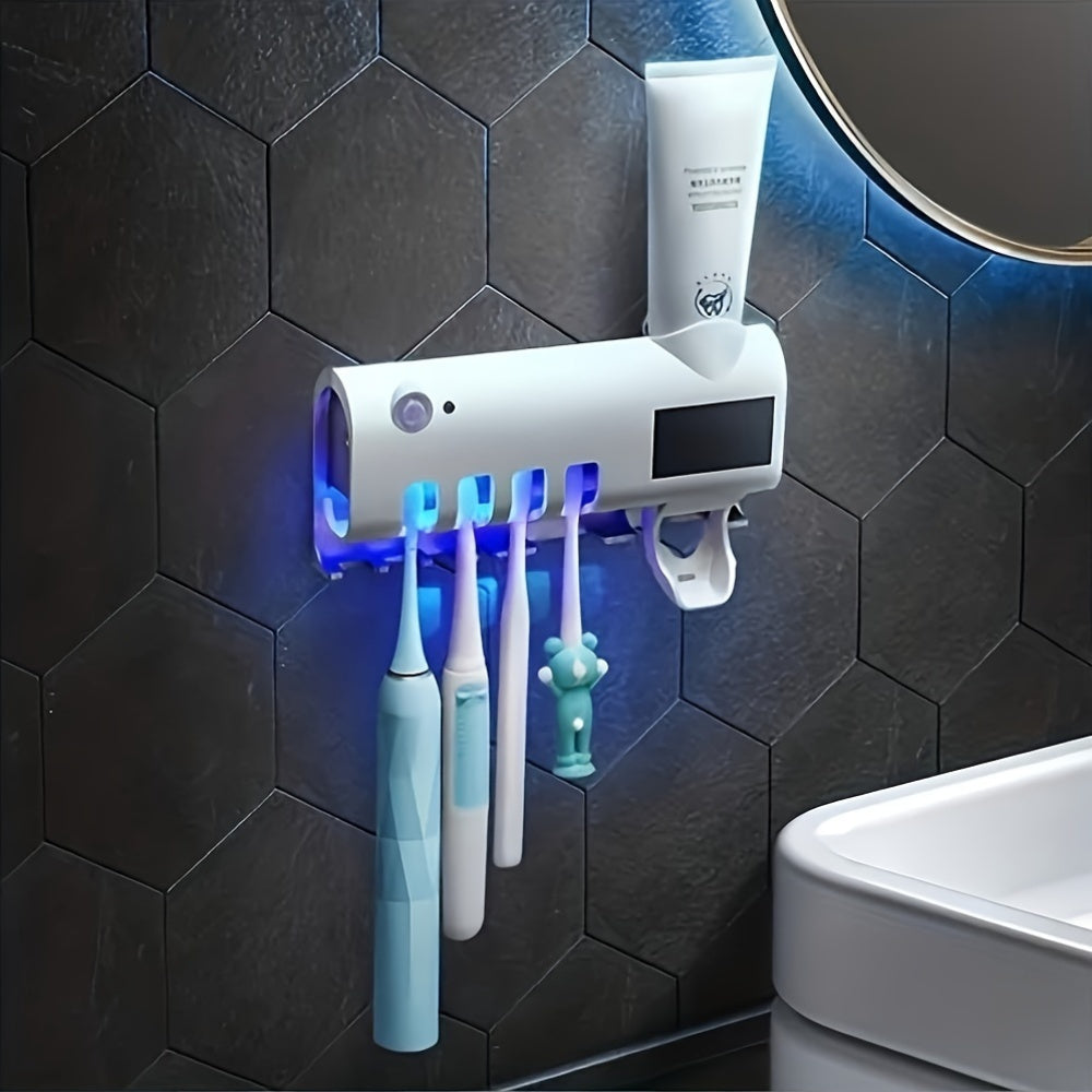 Contemporary Wall-Mounted Toothbrush Holder - Automatic Toothpaste Dispenser USB
