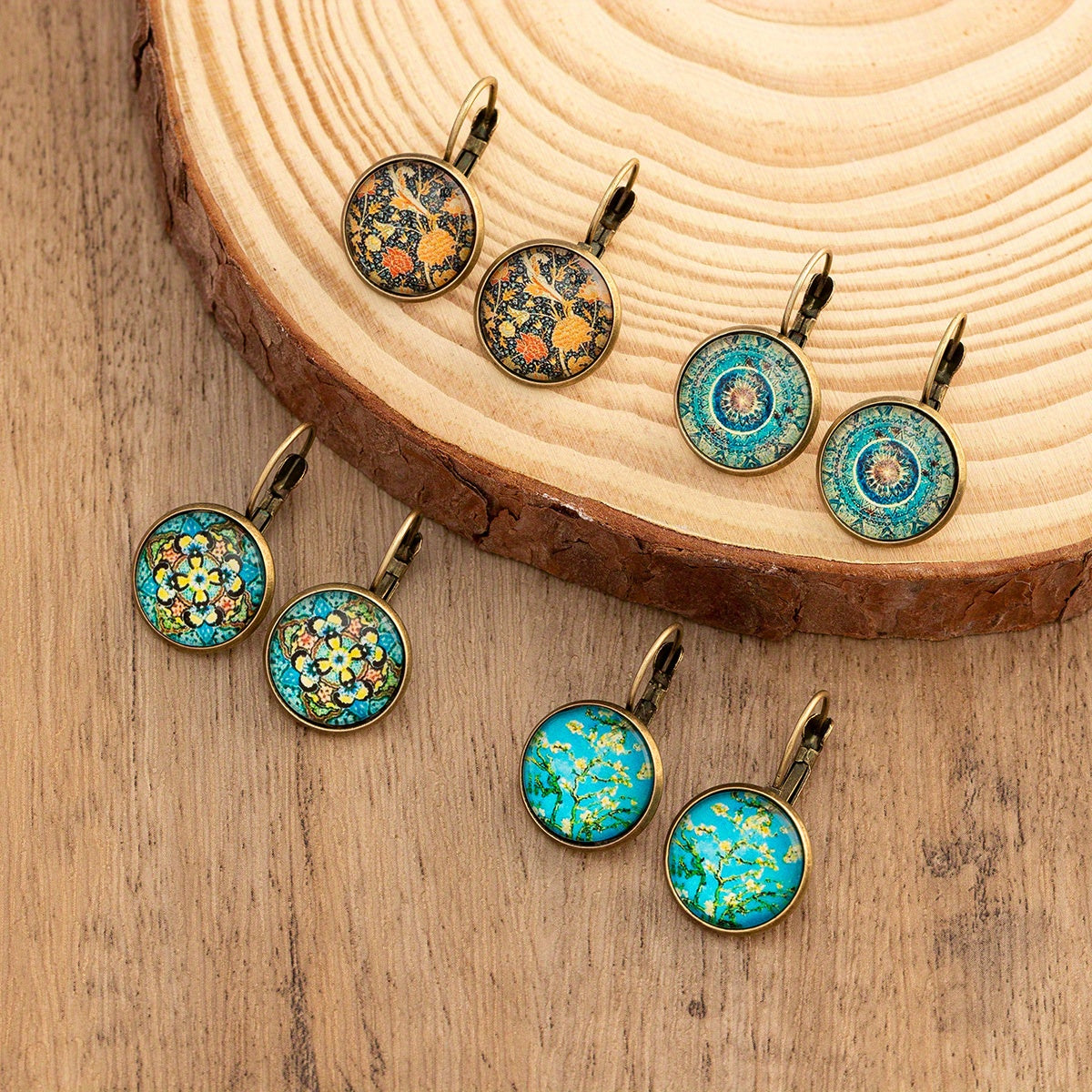 Vintage Ethnic Floral Print Round Dangle Earrings Copper Jewelry Exquisite Gift For Women Girls - The Superior Findings Depot