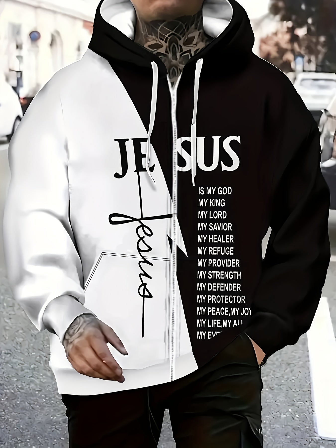 Christian Faith Zip-Up Hooded Sweatshirt with Jesus is My God & Bible Verse Back Print - Full-Zip Front Closure, Casual Church Wear, Men's & Women's Religious Apparel, Machine Washable Full-Zip Hoodie for Everyday Faith Expre - The Superior Findings Depot