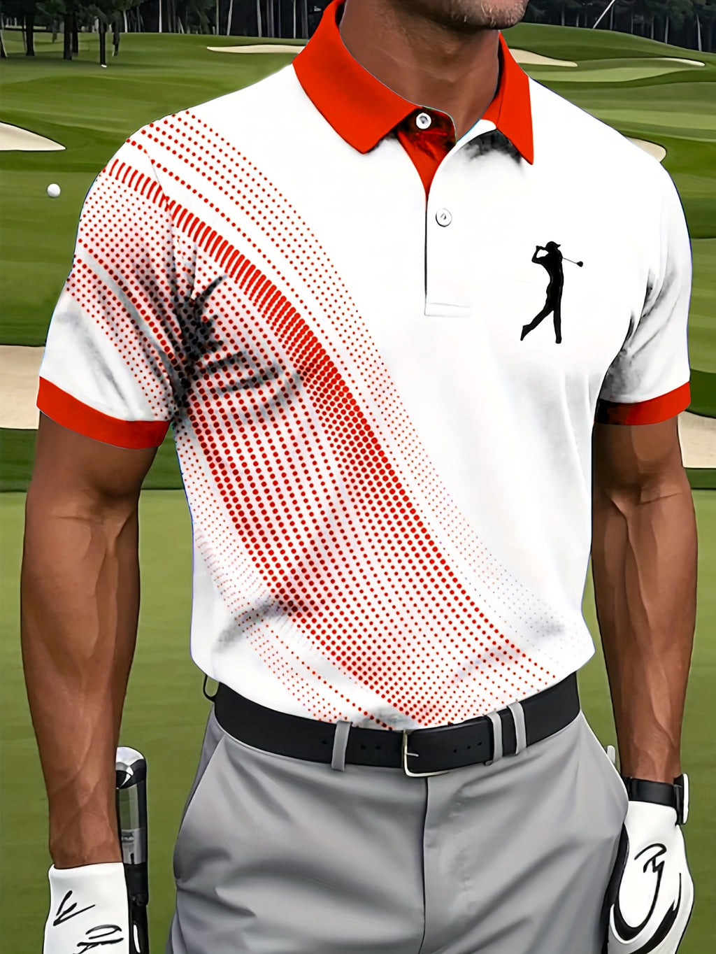 Men'S Classic White & Blue Polo Shirt with 3D Golf Ball Print - Breathable Summer Casual Wear, Regular Fit, Button-Up Collar, Lightweight Fabric for Golf, Park & Casual Attire, Golf Shirt, Park Attire, Sporty Style, Comfortab