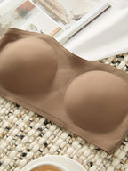 Seamless Strapless Bandeau Bra for Women - Anti-Slip, Cross-Back Design with Side Closure, Wireless & Padded - Comfortable Nylon Blend, Removable Pads for Casual Wear, Plus Size Bra - The Superior Findings Depot