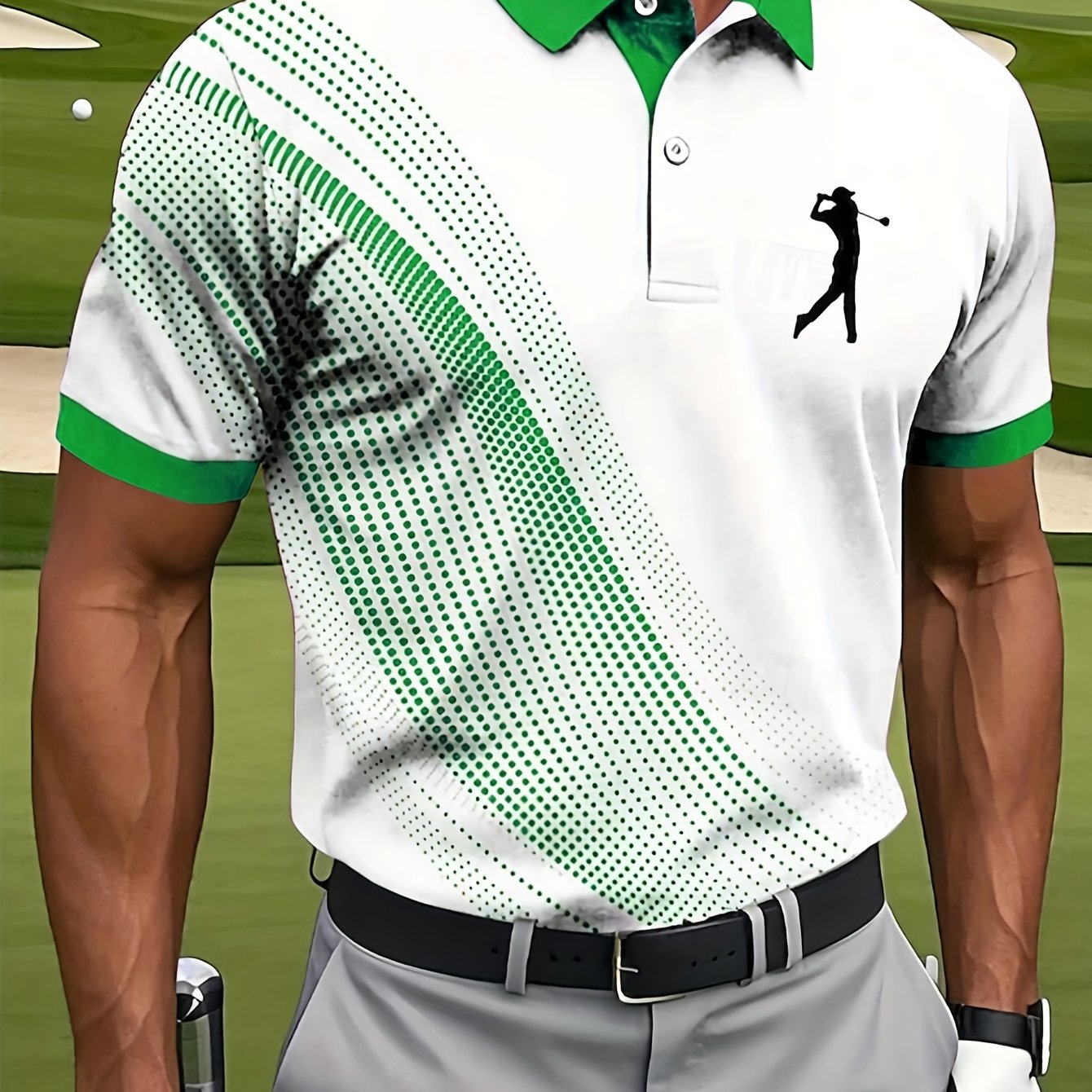 Men'S Classic White & Blue Polo Shirt with 3D Golf Ball Print - Breathable Summer Casual Wear, Regular Fit, Button-Up Collar, Lightweight Fabric for Golf, Park & Casual Attire, Golf Shirt, Park Attire, Sporty Style, Comfortab