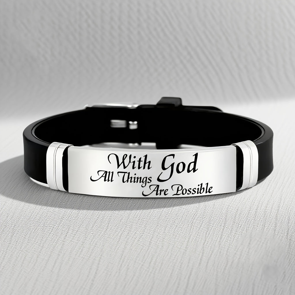 Stainless Steel Silicone Bracelet, Personal Faith Accessory, Elegant Font Design, 'With You, Anything is Possible', 202 - The Superior Findings Depot