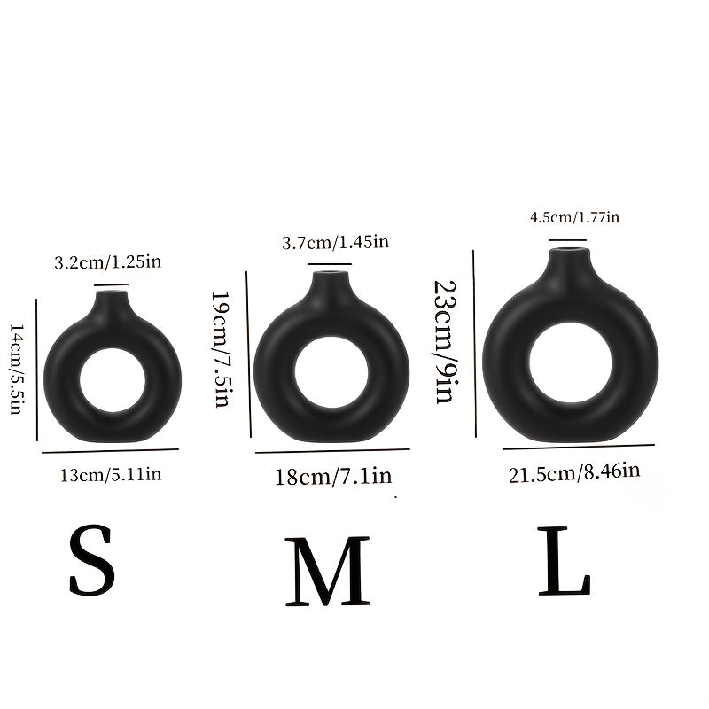 2pcs Black and White Combination Simple Plastic Ceramic Vase, Modern Home Decor for Living Room Dining Table Centerpiece, Hollow Round Flower Pot Suitable for Living Room, Kitchen, Office - Decoration - The Superior Findings Depot