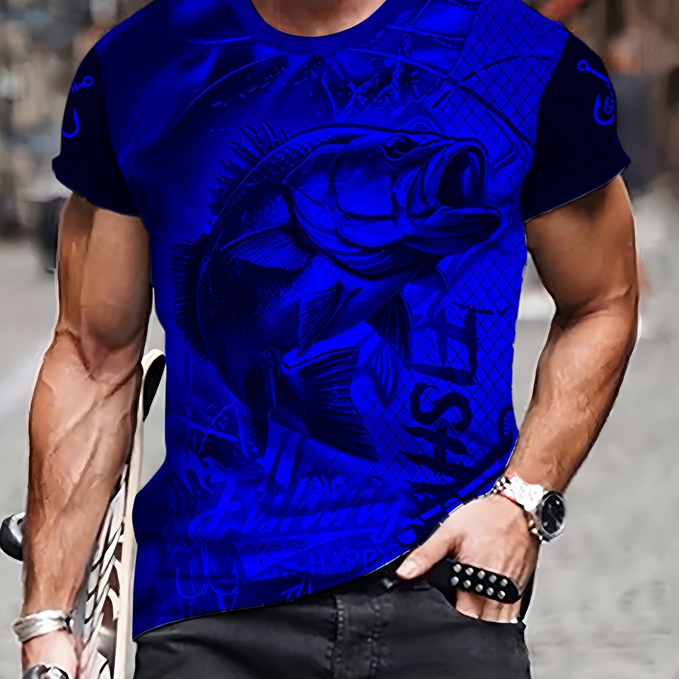 Men'S 3D Printed Fish T-Shirt | Suitable for Summer Outdoor Activities, Fishing, and Cycling | Crew Neck, Regular Fit, Slight Stretch Fabric