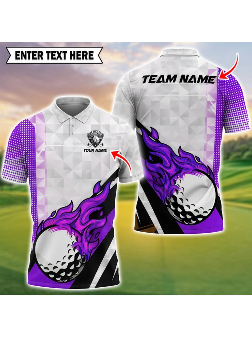 Men's Custom Golf Shirt - Blue & Black Flame with Golf Ball Accent