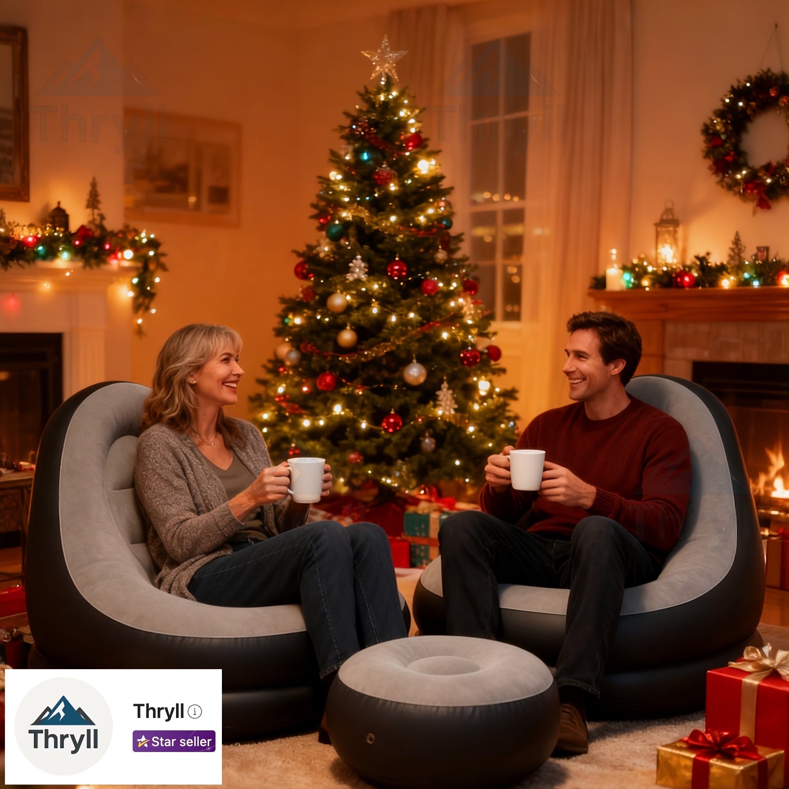 Inflatable Lounge Chair, Extra Large with Footrest Ottoman, Heavy-Duty PVC, Stable Base, Deep Seat & High Back Support, Foldable & Portable, for Indoor/Outdoor Use, Living Room, Bedroom, Patio, Camping, Dorm, Balcony - The Superior Findings Depot