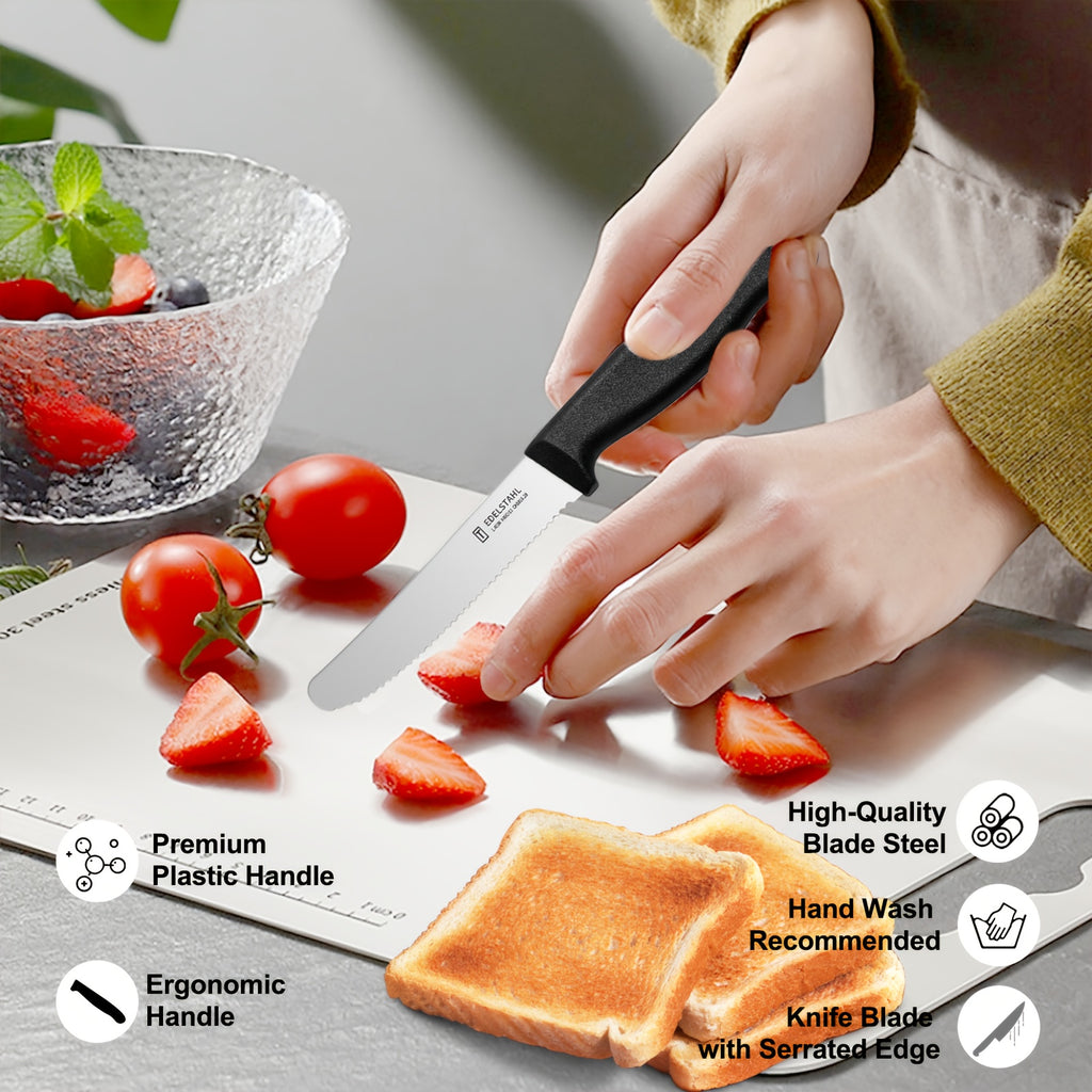 12-Piece Tomato Knife, Snack Knife, Sharp Blade, Corrugated Cut, Breakfast Knife, High Quality Stainless Steel Table Knife, Durable Bread Knife, Sharp Knife, Dishwasher Safe(Black handle) - The Superior Findings Depot