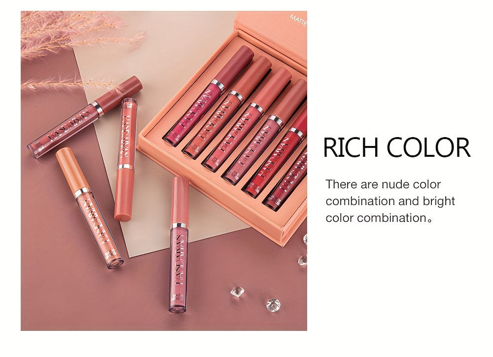 6pcs HANDAIYAN Matte Liquid Lipstick Set - Waterproof Long-Lasting Full Coverage Lip Gloss, Non-Stick Formula with 6 Shades (, Nude, Burgundy, Deep, Plum,) - Lip Tint Kit for  Lips & All Light Types - The Superior Findings Depot