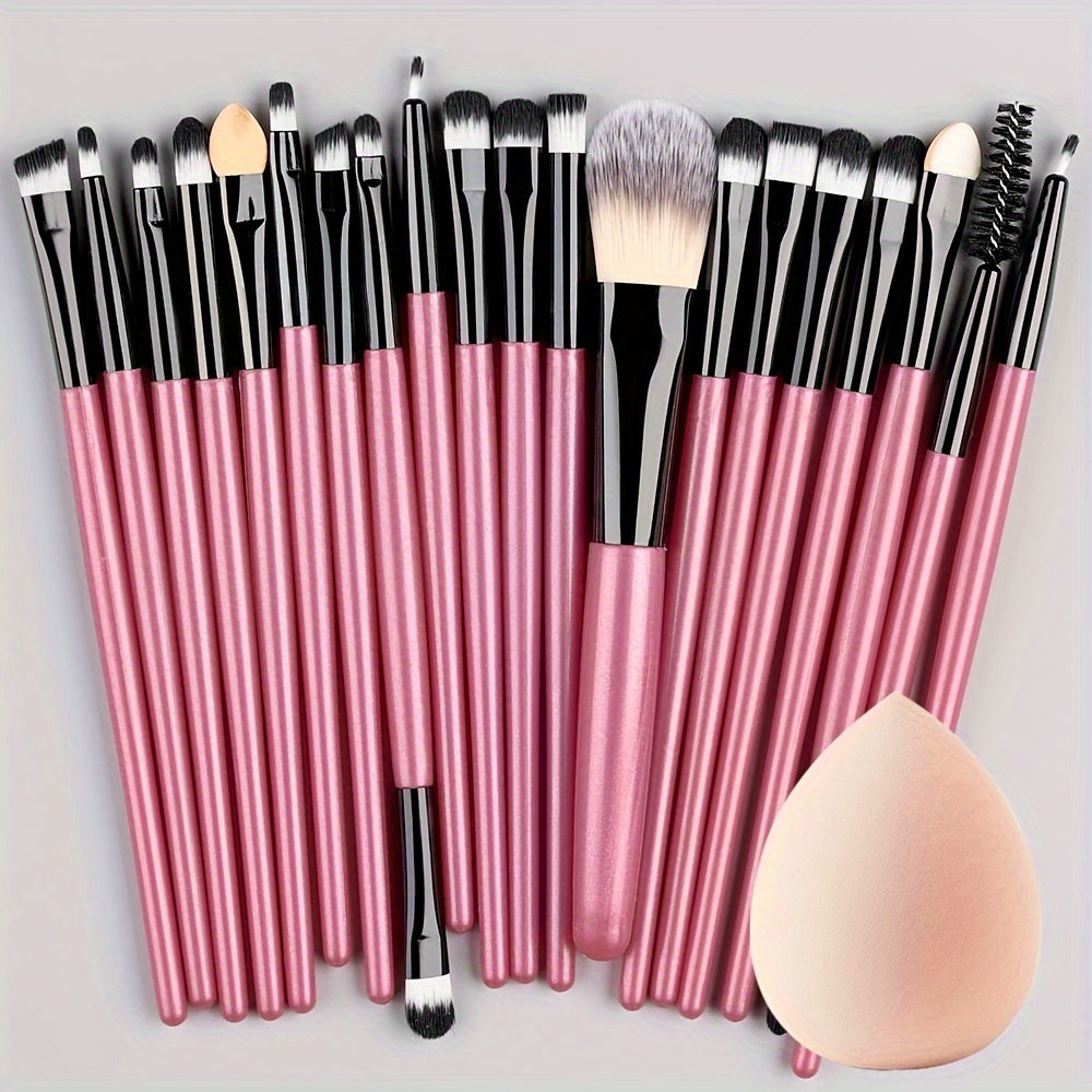 20-Piece Hypoallergenic Makeup Brush Set with Nylon Bristles - Luxe Palm Brushes for Foundation, Blush, Eye Shadow, Eyebrow, & Lip, All Skin Types, ABS Rod - Professional & Beginner Kit, Travel-Friendly - The Superior Findings Depot
