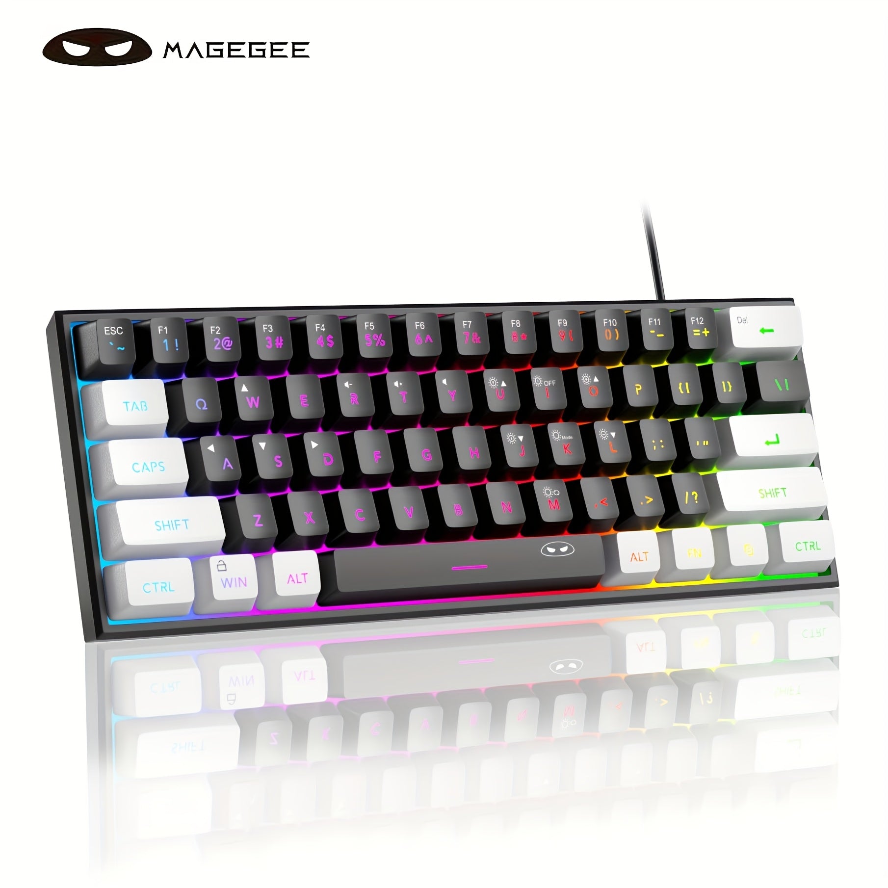 MageGee Mini 60% Gaming/Office Keyboard, Keycap Type Wired RGB Backlit Compact Computer Keyboard for Windows/Mac/Laptop, Laptop Accessory, Modern Keyboard, Sturdy Construction, Adjustable Lighting, Students - The Superior Findings Depot