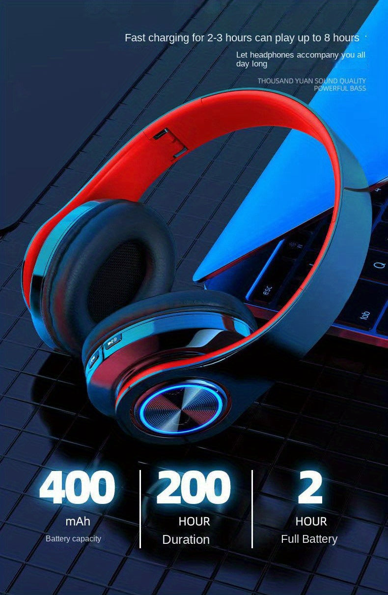 B39 Light Emitting Wireless Headphones, Colorful LED Lights Comfort Over Ear Foldable Headset With Built-in Microphone, FM, SD Card Slot, Wired For School/Tablet Computer/PC/TV/Cellphones/Travel Gift For Birthday/Easter/Boy/G - The Superior Findings Depot
