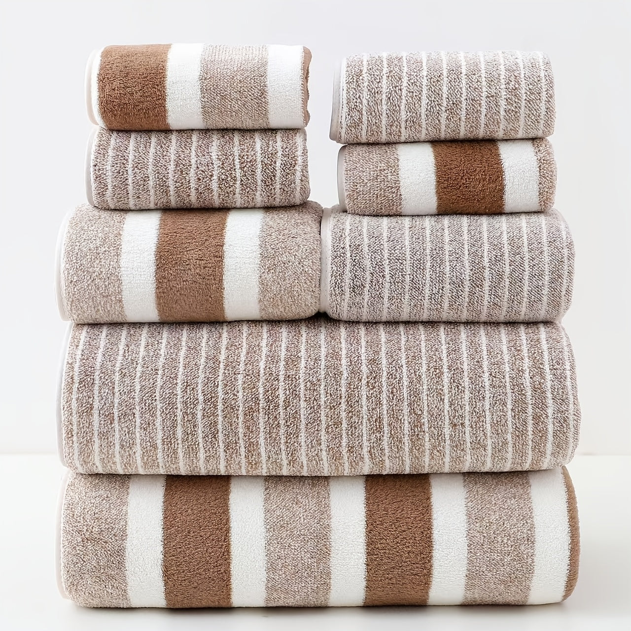 8pcs Coral Striped Towel Set/300 GSM Fabric/2 Large Bath Towels 27.56x55.12 Inches/2 Bath Towels 13.78x29.53 Inches/4 Washcloths 11.81x11.81 Inches/Ultra-Soft/Quick-Drying/Highly Absorbent/Ideal for Home/Hotel/Spa/Salon/Face - The Superior Findings Depot