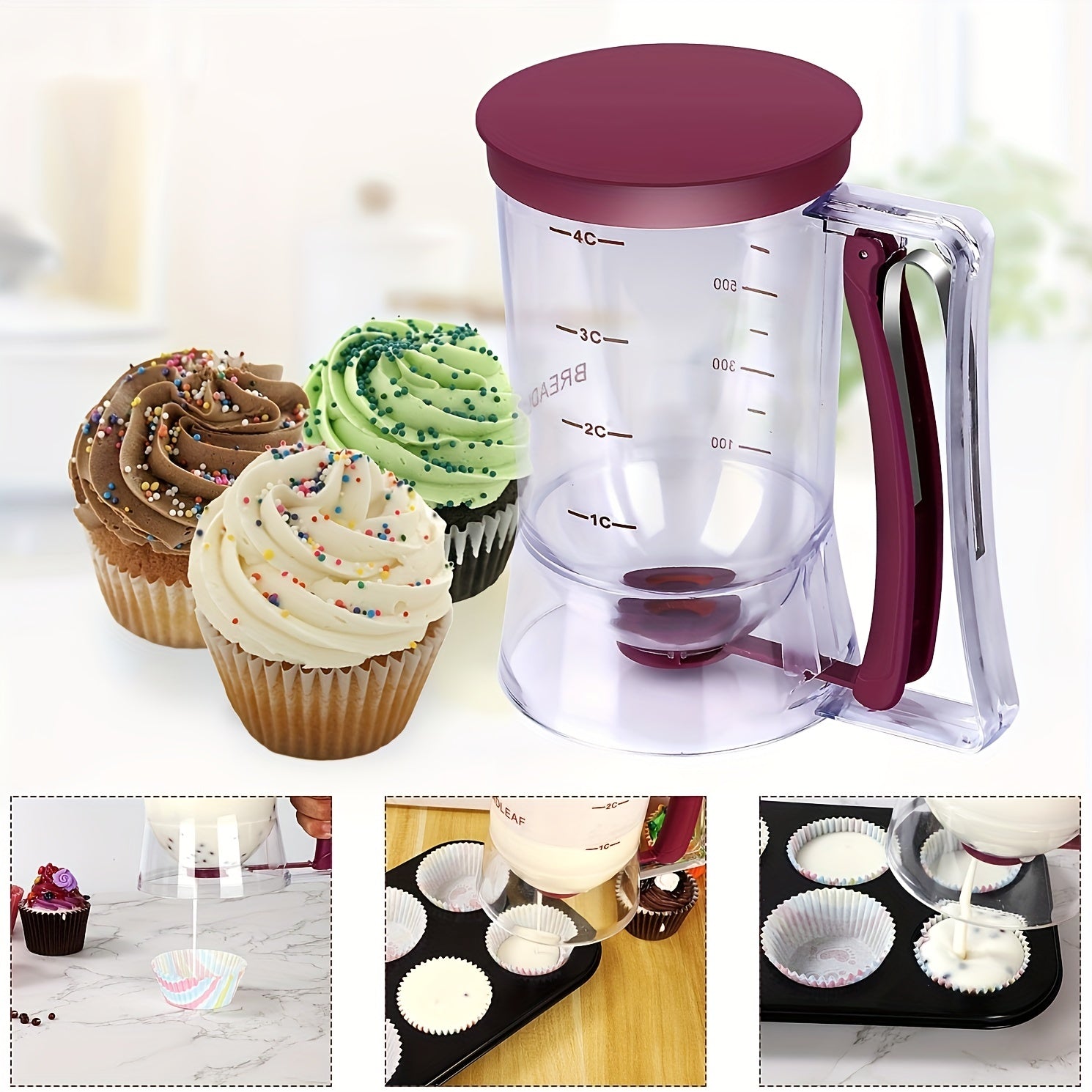 Accurate Cupcake Batter Dispenser Tool - Easy Mess-Free Measuring Funnel with Handheld Design for Perfect Baking Results - Essential Kitchen Gadget for Home Bakers - The Superior Findings Depot