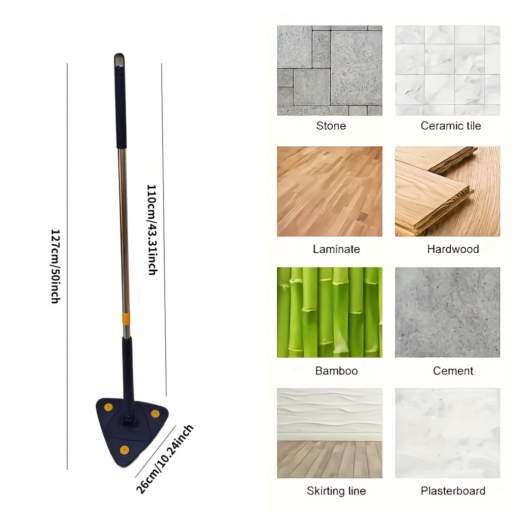 [Rotating Cleaning Mop] 1set, 360° Rotating Triangle Cleaning Mop | Long Handle Floor Mop, Hands-free Wash Squeeze Mop, Wet And Dry Dual-use Cleaning Mop, for Floor Wall Ceiling Corner Glass, Cleaning Supplies, Cleaning Tool - The Superior Findings Depot