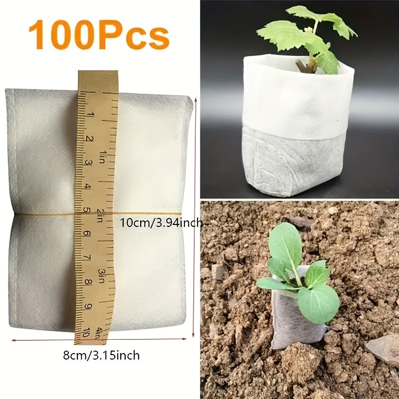 100pcs Biodegradable Seed Nursery Bags, Non-Woven Plants Grow Bags, Fabric Seedling Pots Plants Pouch, Home Garden Supply, Seedling Plant Nursery Bags For Soil Transplant Pouches Agricultural Production Supply 8.0x10.01cm - The Superior Findings Depot