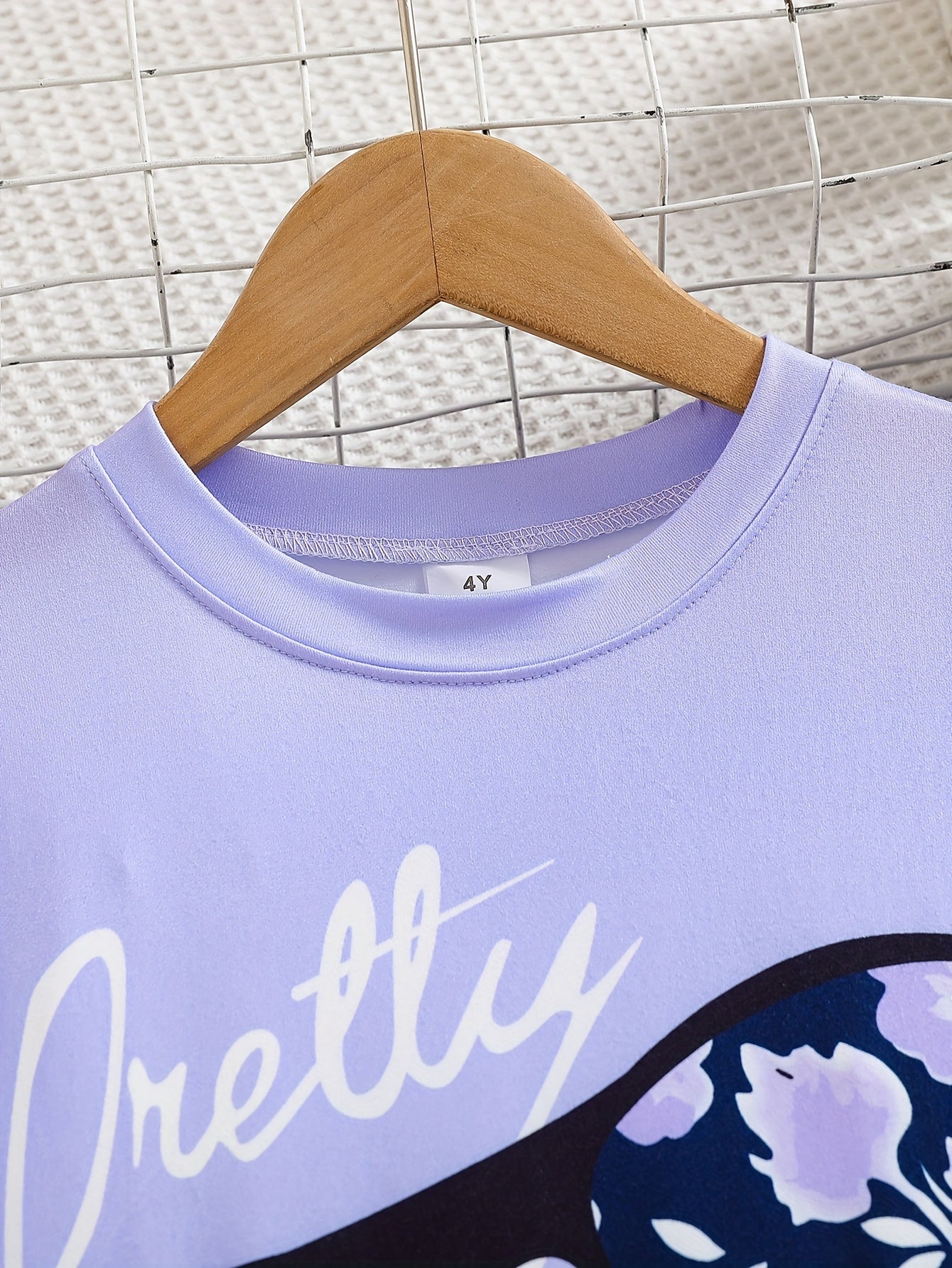 2pcs Girls' Clothing Party Slogan Large Glasses Print Pattern Drop Shoulder Irregular Hem Design Loose Short Sleeve T-Shirt + Floral Print Skinny Nine-Tenths Bottoms Set Girls' Summer Outfit Holiday Gift Girls' Fashion Casual - The Superior Findings Depot