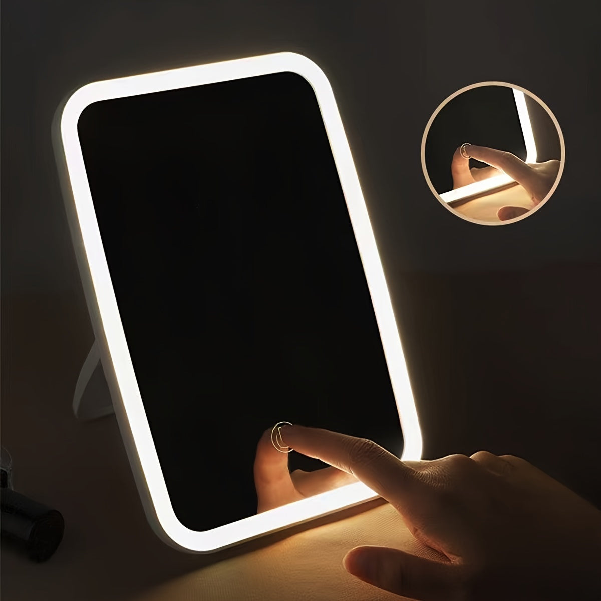 1pc LED Makeup Mirror with 3-Color Lighting (White/Natural/Warm Light), Adjustable Brightness, Touch Switch, USB Rechargeable, Portable Foldable Design, Polished Glass Surface & Floral Theme - Compact Travel-Friendly Vanity M - The Superior Findings Depot