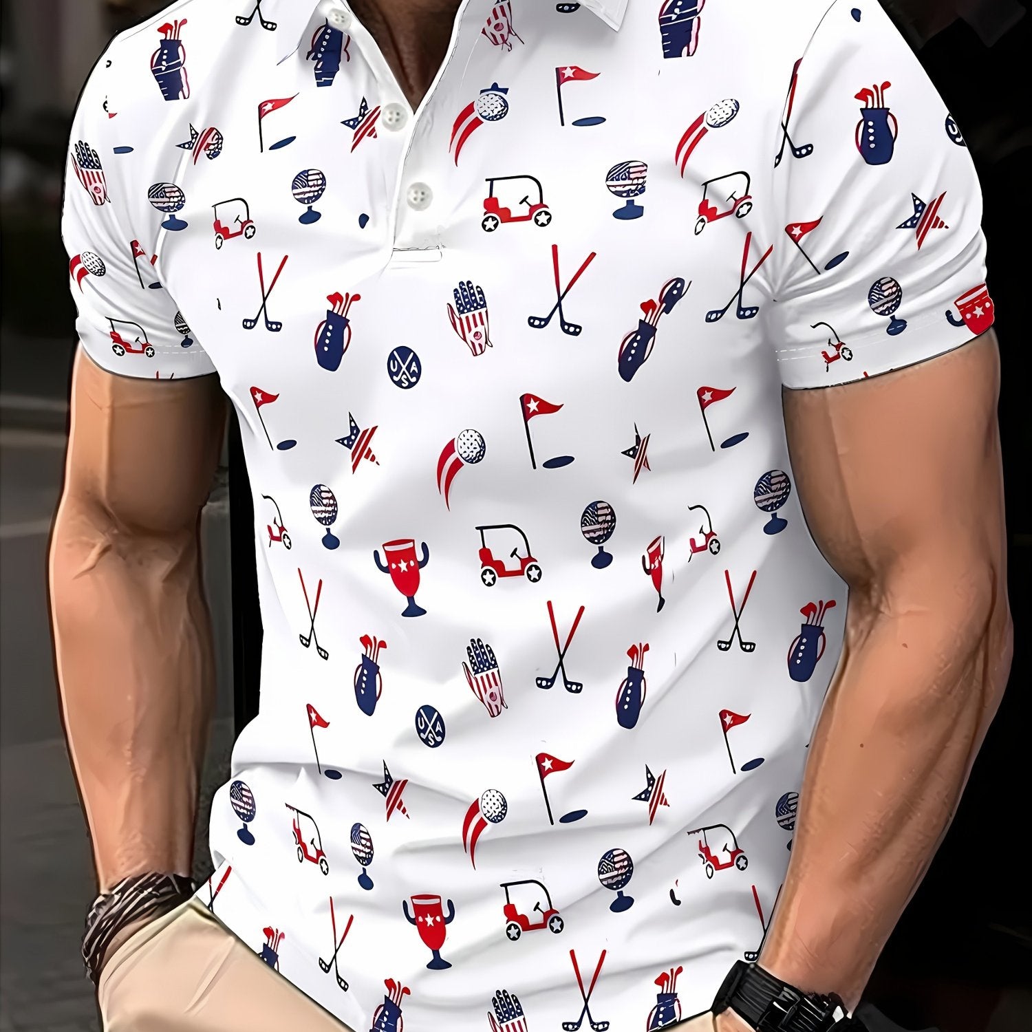 Men's Short-Sleeve Polo Shirt - Geometric Pattern Casual