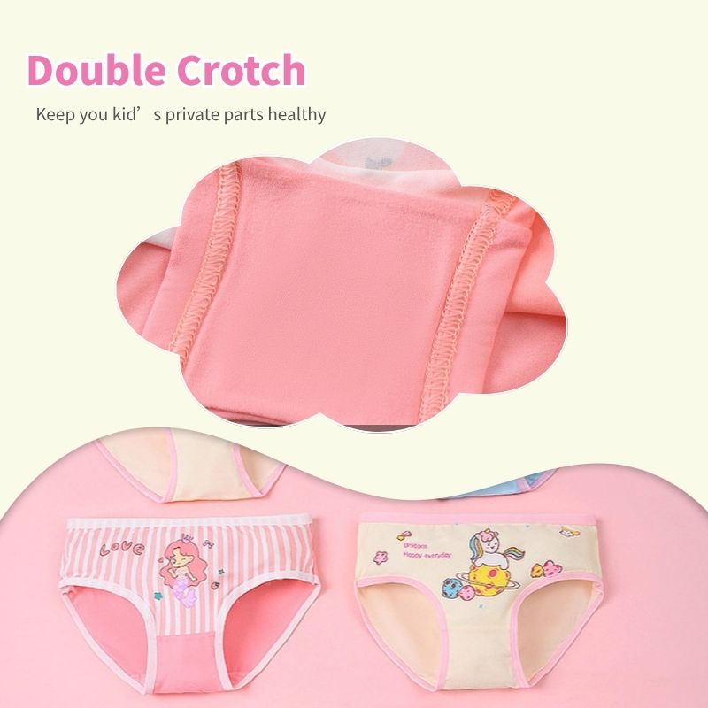 8-Pack Girls' Underwear - Pink Briefs Unicorn & Mermaid Print