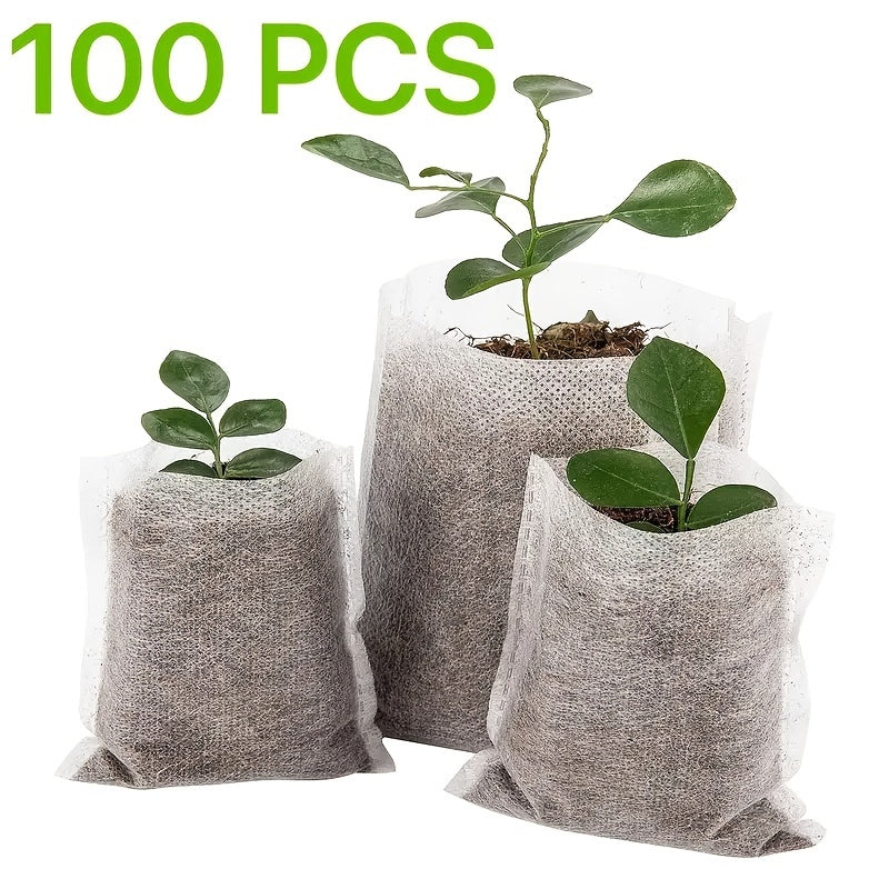 100pcs Biodegradable Seed Nursery Bags, Non-Woven Plants Grow Bags, Fabric Seedling Pots Plants Pouch, Home Garden Supply, Seedling Plant Nursery Bags For Soil Transplant Pouches Agricultural Production Supply 8.0x10.01cm - The Superior Findings Depot