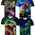 [Cool Dinosaur Tee] 4pcs Cool Dinosaur 3D Print Boys T-shirt | Casual Lightweight Comfy Short Sleeve Tee Tops | Boys Clothes For Summer - The Superior Findings Depot