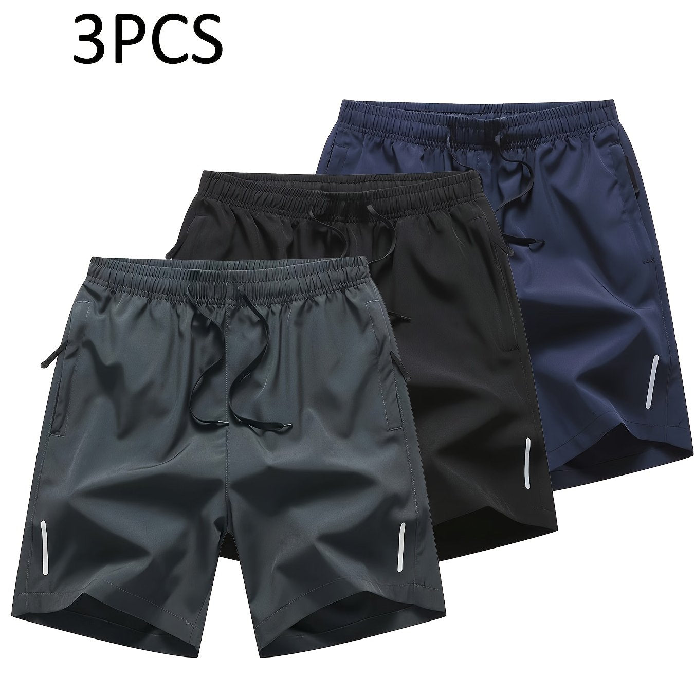 3pcs Men'S Summer Sports Shorts - Breathable Quick-Dry Fabric, Drawstring Waist with Zipper Pockets, Lightweight & Comfortable for Running, Hiking, Outdoor Activities - Black, Navy Blue, Dark Gray - Perfect Gift for Active Me - The Superior Findings Depot