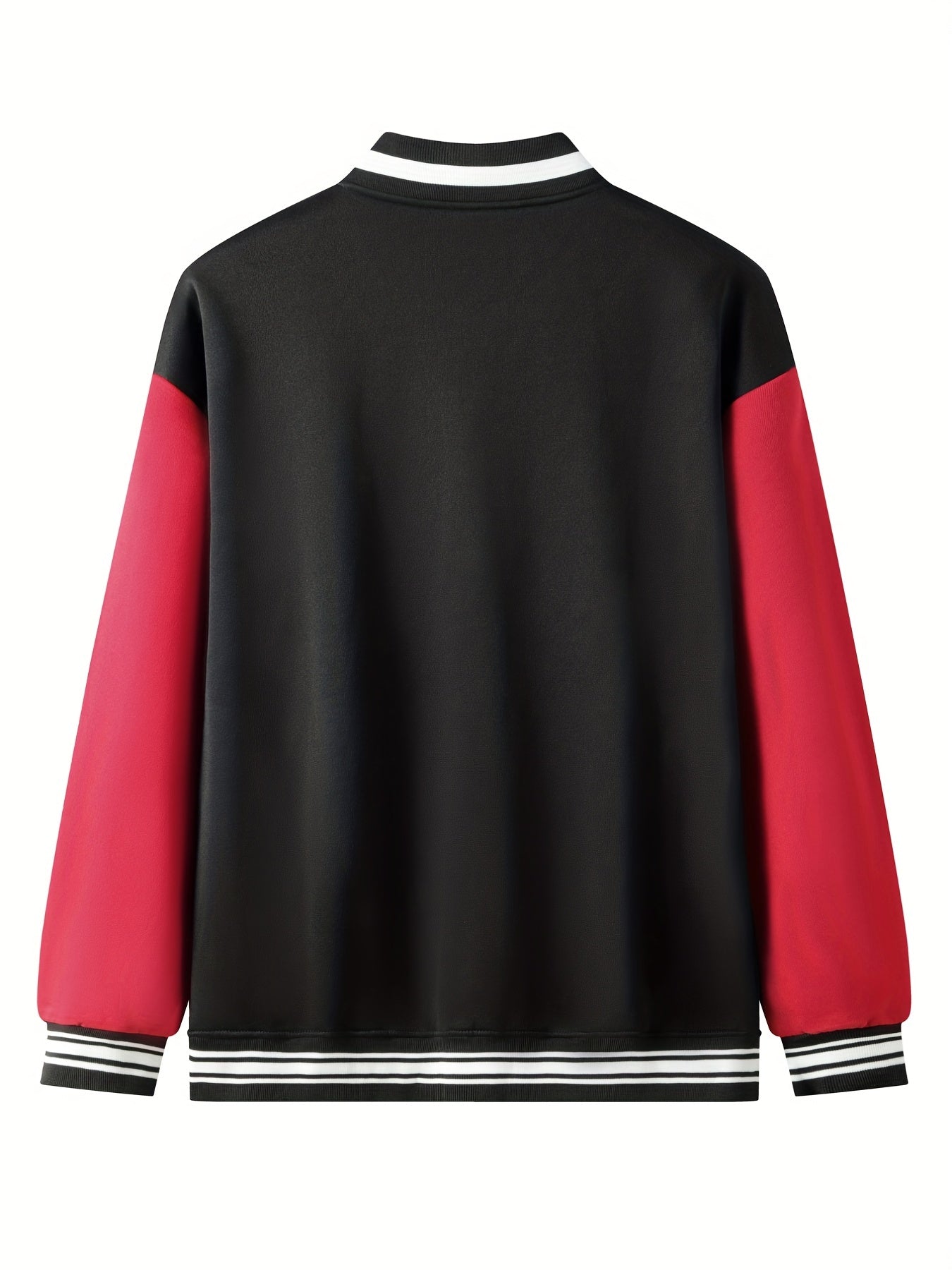 Warm Letter Print Star Pattern Embroidery Varsity Jacket, Men's Casual Color Block Button Up Jacket For Spring Fall School Baseball - The Superior Findings Depot