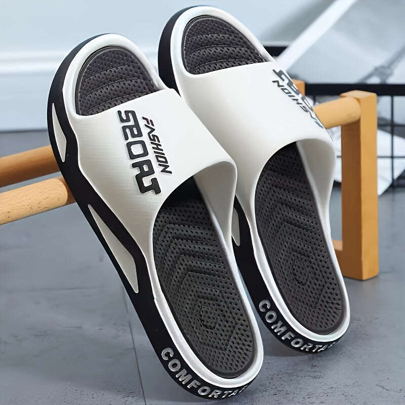 Men's Sporty Flip-Flops EVA, Non-Slip Comfortable Round Toe Design, Durable All-Season Footwear for Indoor/Outdoor Use, Beach, Hiking & Daily Wear, White with Black Accents, Beach Footwear, Sporty Flipflops, EVA Sandals - The Superior Findings Depot