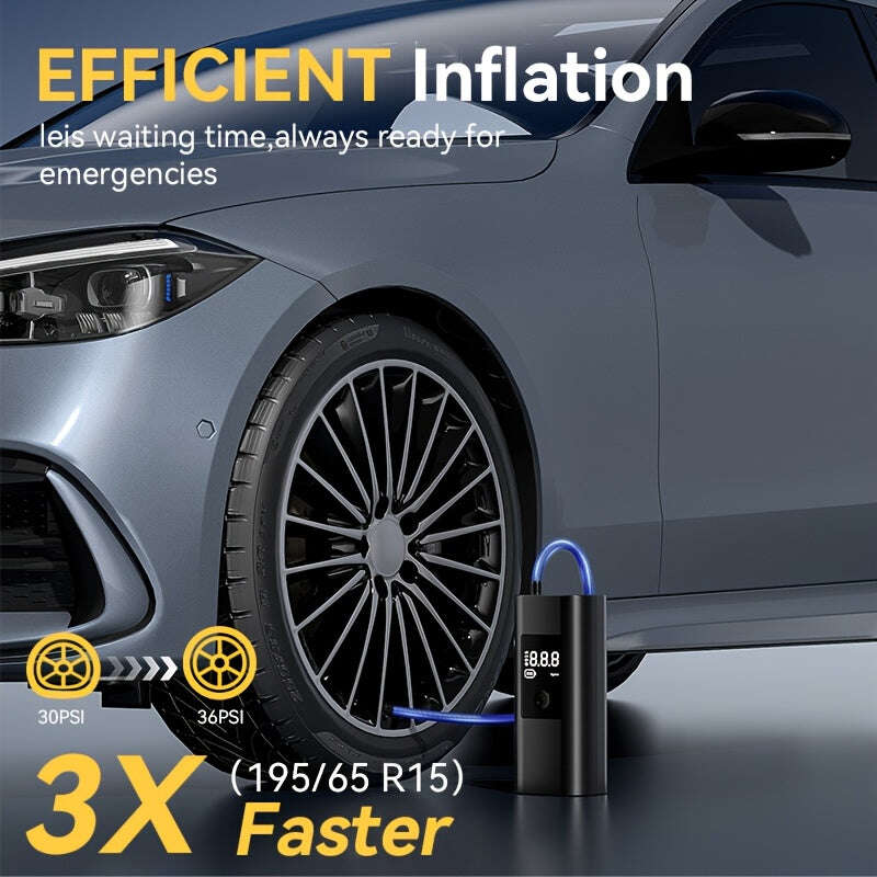 Portable Tire Inflator Air Compressor - 3000mAh Cordless Air Pump with Digital Tire Pressure Gauge, LCD Display, Suitable for Cars/Motorcycles/E-Bikes/Balls,  Compact Design - The Superior Findings Depot
