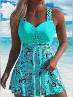 CURVASWIM Women's Casual Fashion Tankini Top and Shorts Two-Piece Swimsuit Set