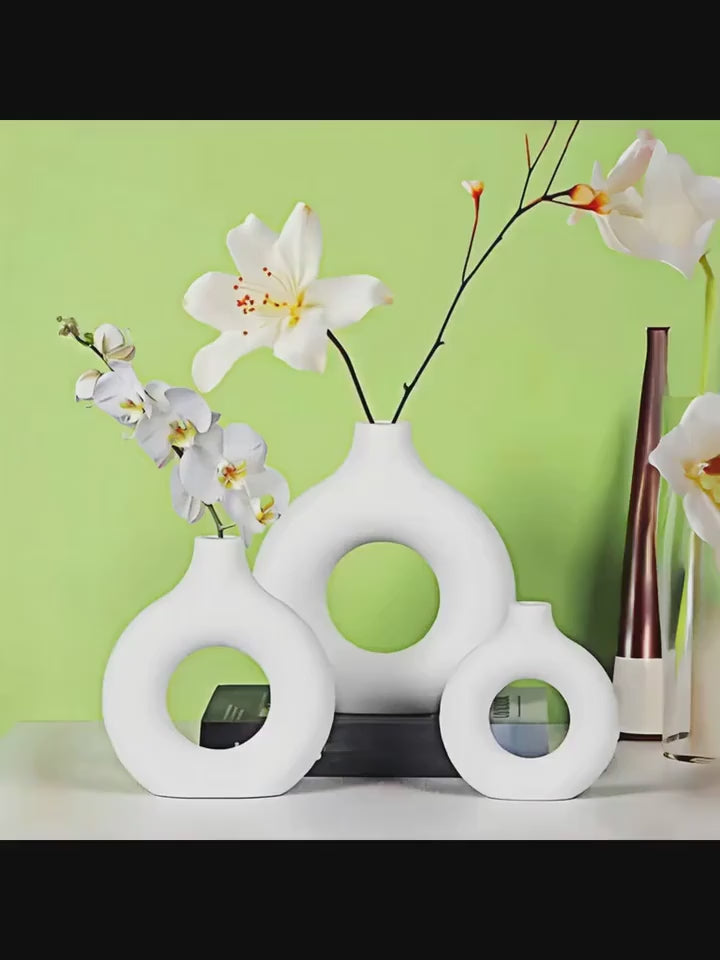 Inhlanganisela Emnyama Nomhlophe Yesitsha Esilula Sepulasitiki Se-Ceramic, Ukuhlobisa Kwasekhaya Kwesimanje Kwegumbi Lokuhlala Itafula Lokudlela Eliphakathi, Imbiza Yezimbali Eyindilinga Engenalutho Efanele Igumbi Lokuhlala, Ikhishi, Ihhovisi - Ukuhlobisa