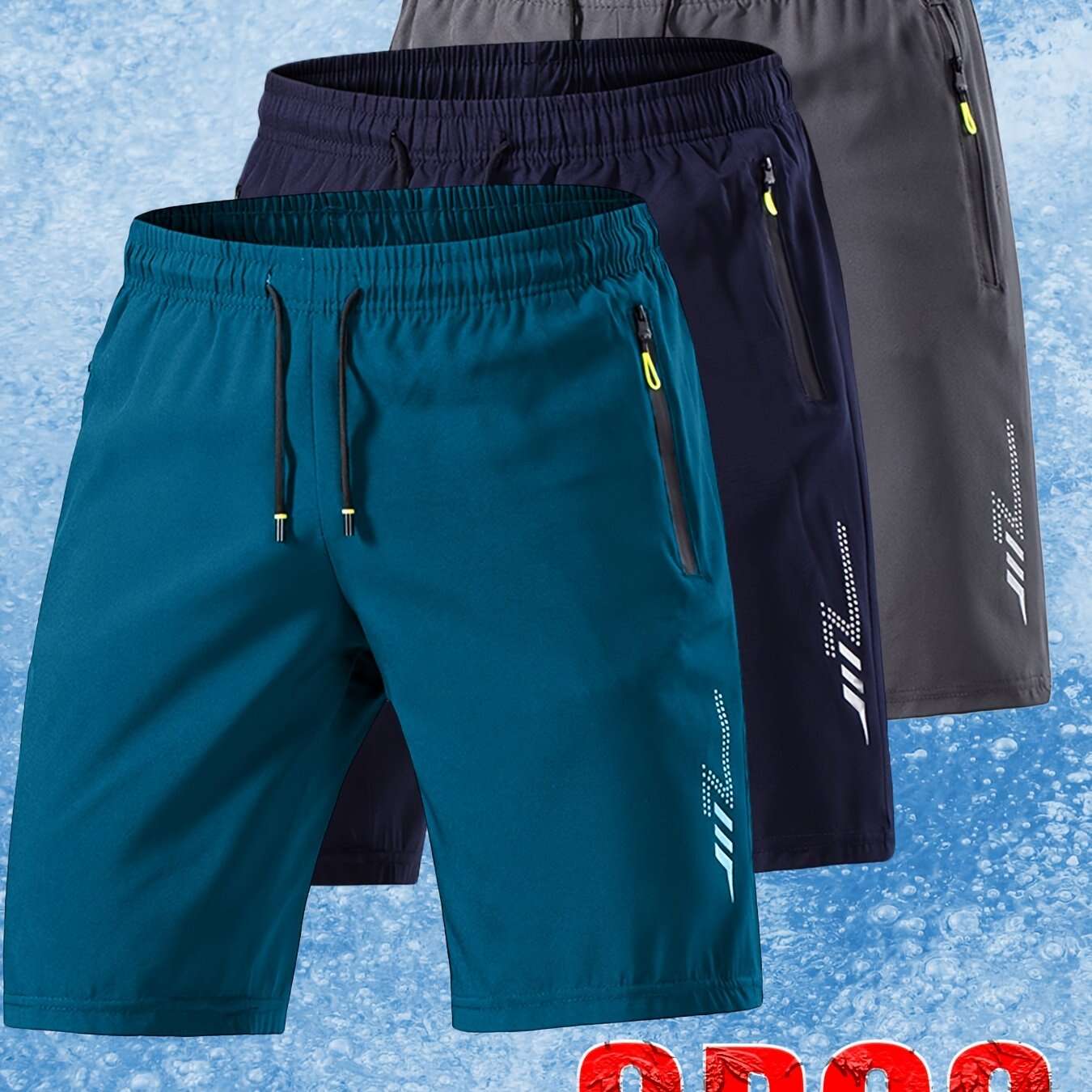 [Soft Comfortable] 3pcs Men's Ice Silky Fiber Fabric Sport Shorts - Soft Comfortable Quick-Dry Athletic Shorts with Lightning Print, Regular Fit Casual & Gym Shorts for Gym, Travel, Trendy Design, Breathable Material, Summer - The Superior Findings Depot