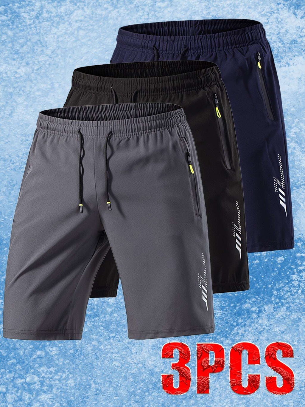 [Soft Comfortable] 3pcs Men's Ice Silky Fiber Fabric Sport Shorts - Soft Comfortable Quick-Dry Athletic Shorts with Lightning Print, Regular Fit Casual & Gym Shorts for Gym, Travel, Trendy Design, Breathable Material, Summer - The Superior Findings Depot
