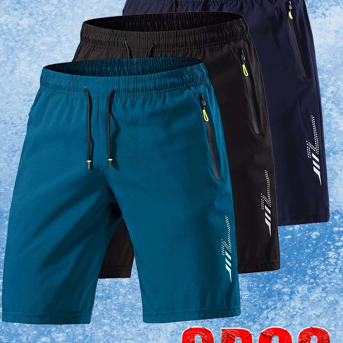 [Soft Comfortable] 3pcs Men's Ice Silky Fiber Fabric Sport Shorts - Soft Comfortable Quick-Dry Athletic Shorts with Lightning Print, Regular Fit Casual & Gym Shorts for Gym, Travel, Trendy Design, Breathable Material, Summer - The Superior Findings Depot