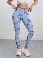 Women's High-Waisted Seamless Tie-Dye Leggings - Purple/White Marbled Tummy Control Pants, Asymmetrical Hem & Opaque Full-Length Stretch for,, - Spring/Fall Outdoor Wear (Machine Washable) - The Superior Findings Depot