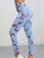 Women's High-Waisted Seamless Tie-Dye Leggings - Purple/White Marbled Tummy Control Pants, Asymmetrical Hem & Opaque Full-Length Stretch for,, - Spring/Fall Outdoor Wear (Machine Washable) - The Superior Findings Depot