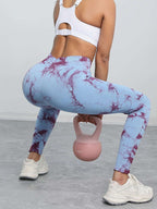 Women's High-Waisted Seamless Tie-Dye Leggings - Purple/White Marbled Tummy Control Pants, Asymmetrical Hem & Opaque Full-Length Stretch for,, - Spring/Fall Outdoor Wear (Machine Washable) - The Superior Findings Depot